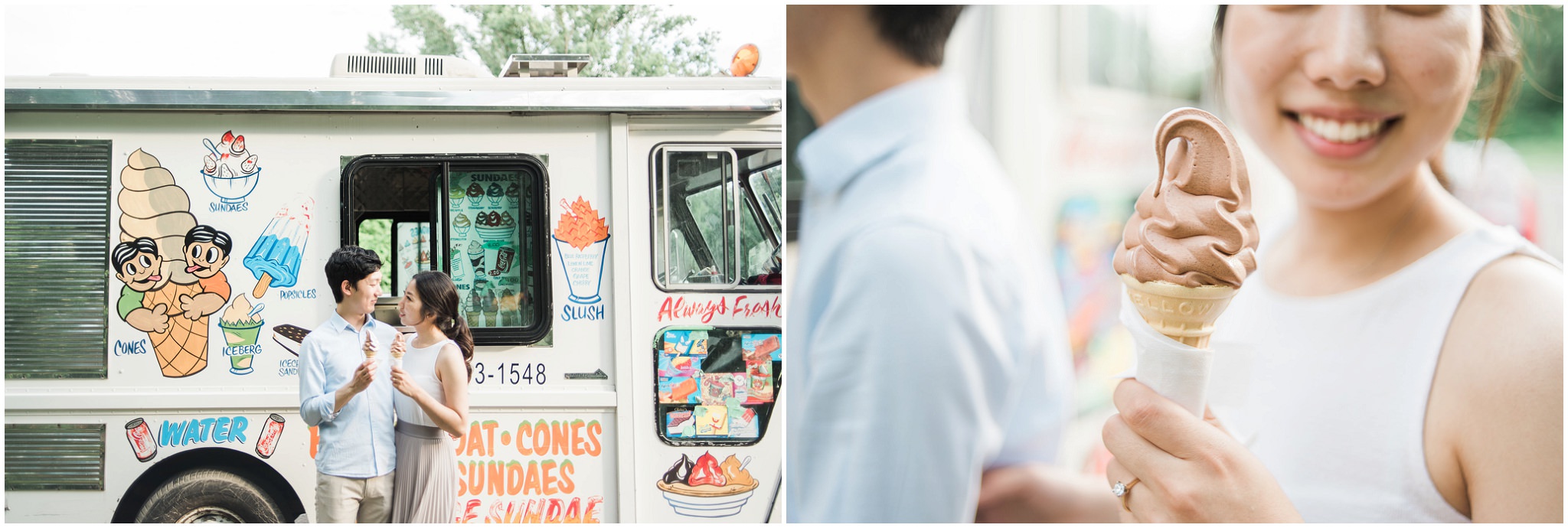 Asian couple standing in front of an ince cream truck at Jack Darling Park, Mississauga